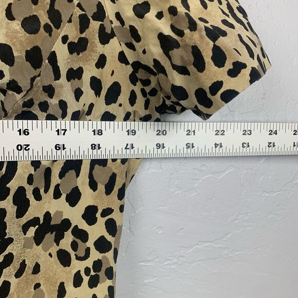 Maggy London Silk Midi Dress Womens Large Beige Leopard Print Back Center Zip - Picture 5 of 5